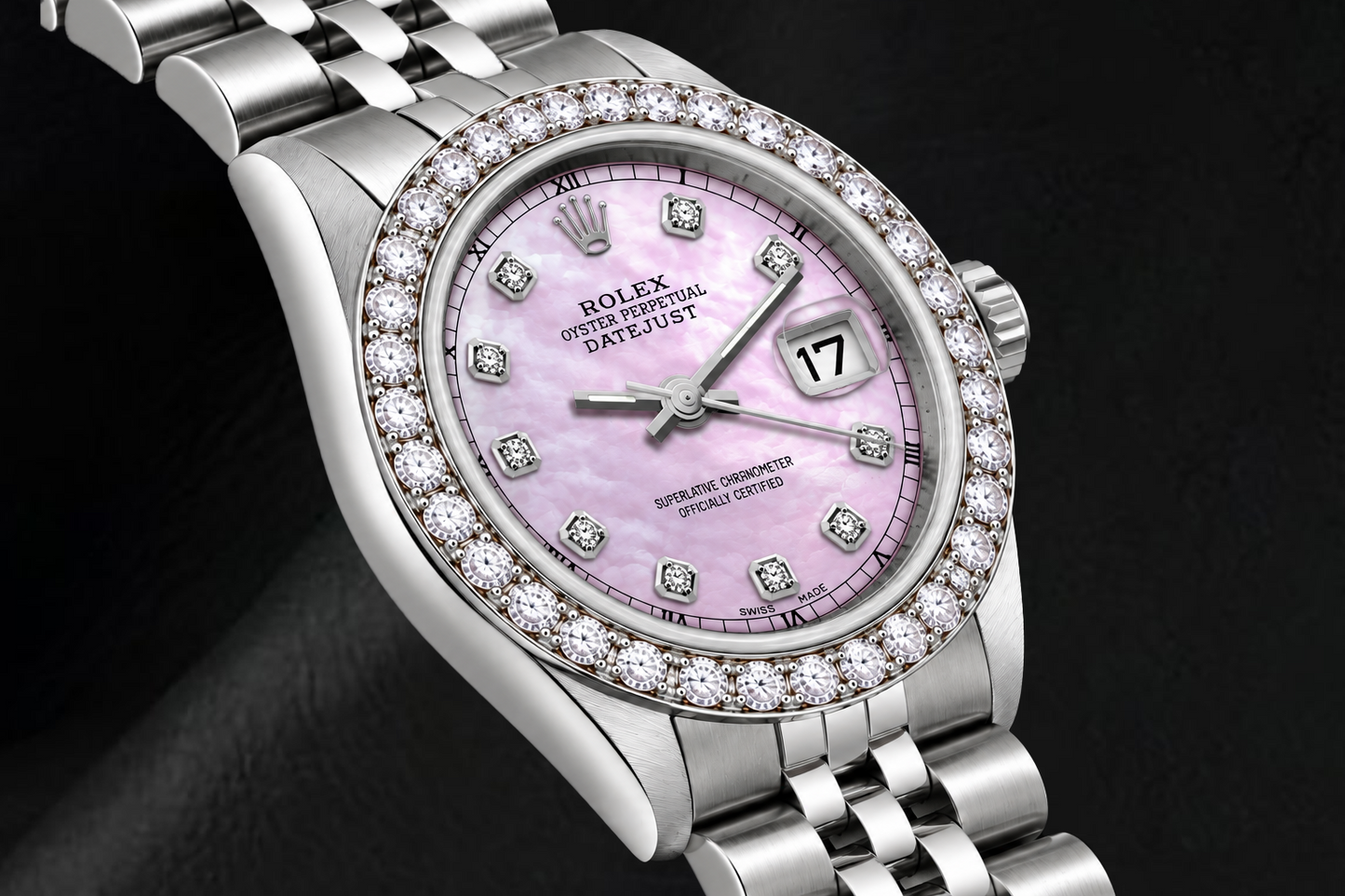 Rolex Datejust 6916 26 mm Edelstahl Uhr mit rosa Perlmutt-Diamantzifferblatt