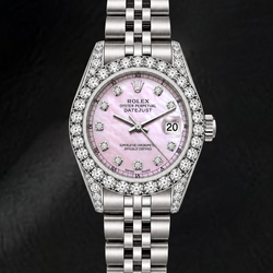 Rolex Datejust 6916 26 mm Armbanduhr aus Edelstahl mit rosa Perlmutt-Diamantzifferblatt