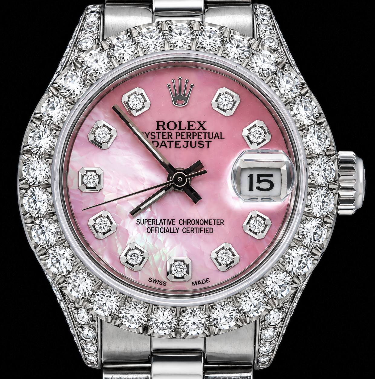 Rolex Datejust 6916 26 mm Edelstahl Uhr Rosa Perlmutt Diamantzifferblatt