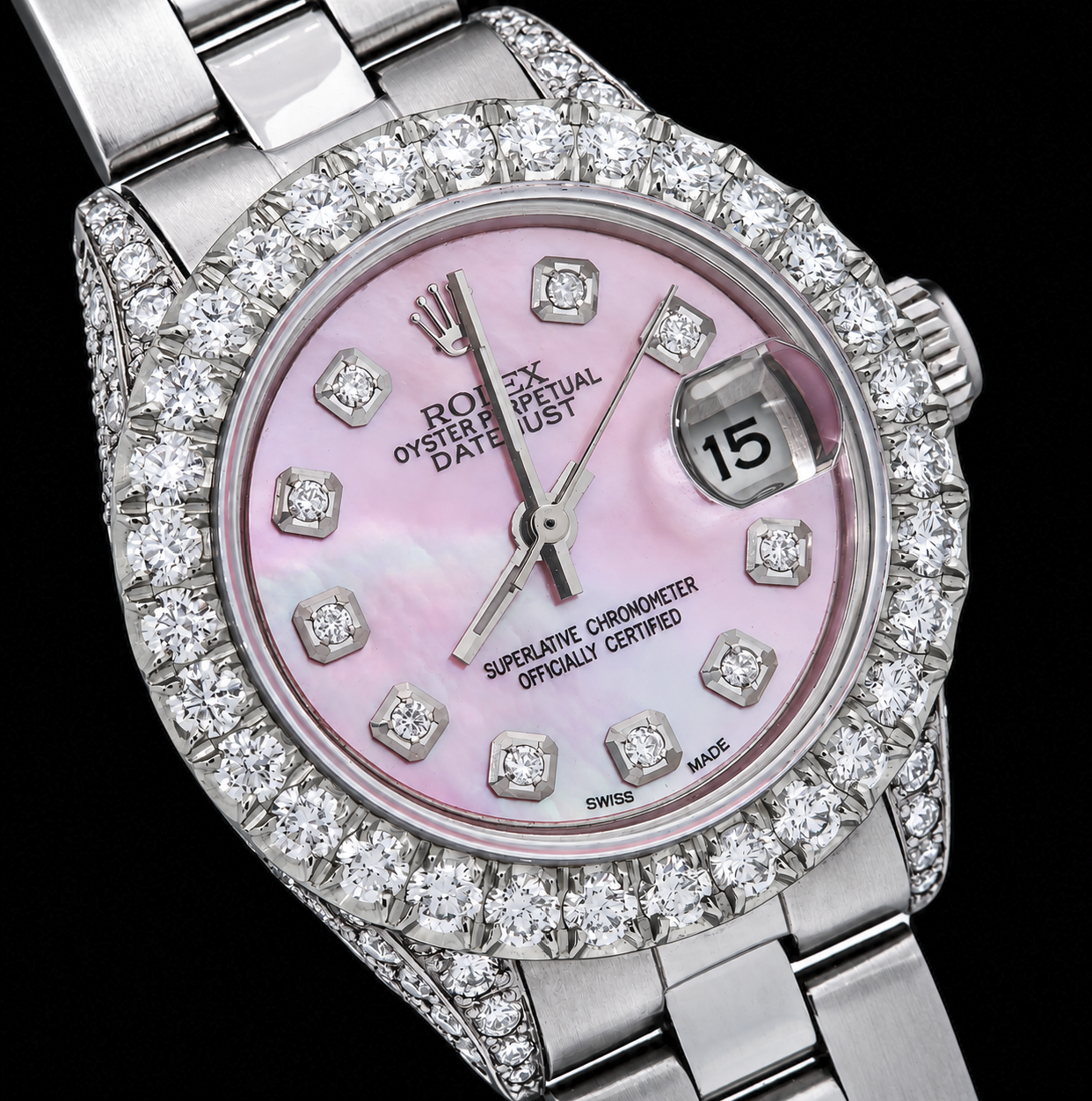 Rolex Datejust 6916 26 mm Edelstahl Uhr Rosa Perlmutt Diamantzifferblatt