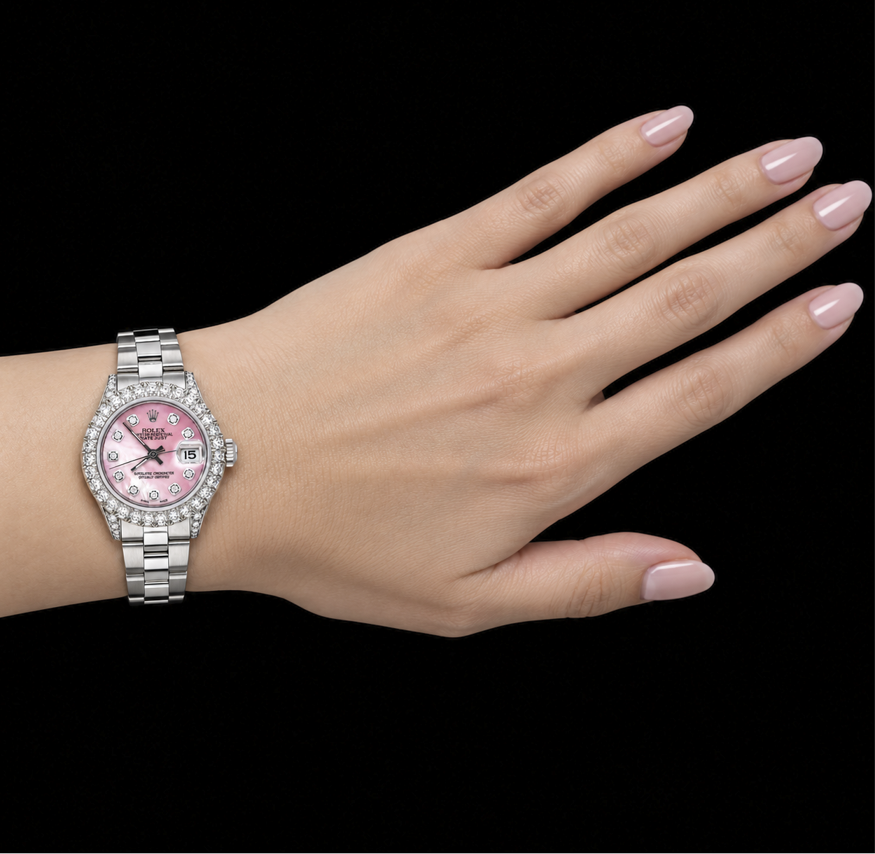 Rolex Datejust 6916 26 mm Edelstahl Uhr Rosa Perlmutt Diamantzifferblatt