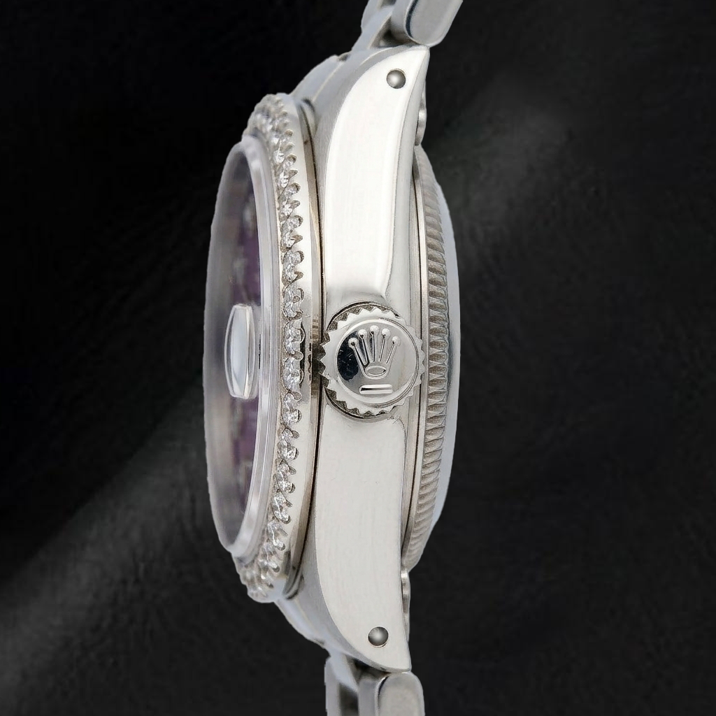 Rolex Datejust 6916 26 mm Uhr, Edelstahl, violettes Diamantzifferblatt, Oyster-Armband