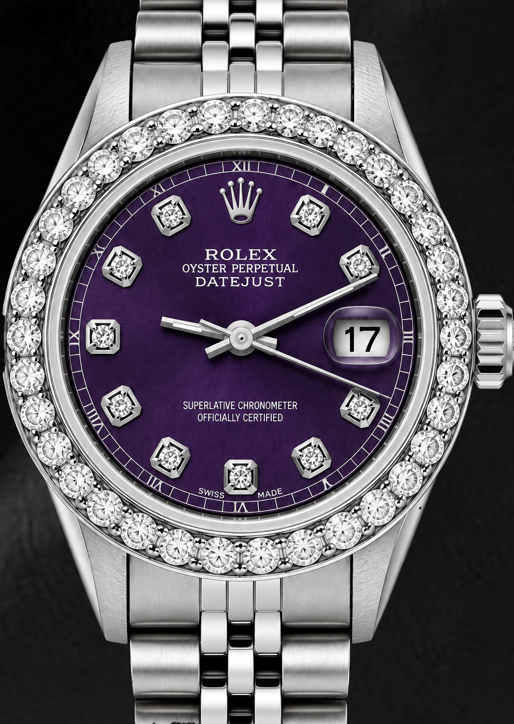 Rolex Datejust 6916 26 mm Edelsahluhr mit violettem Diamantzifferblatt