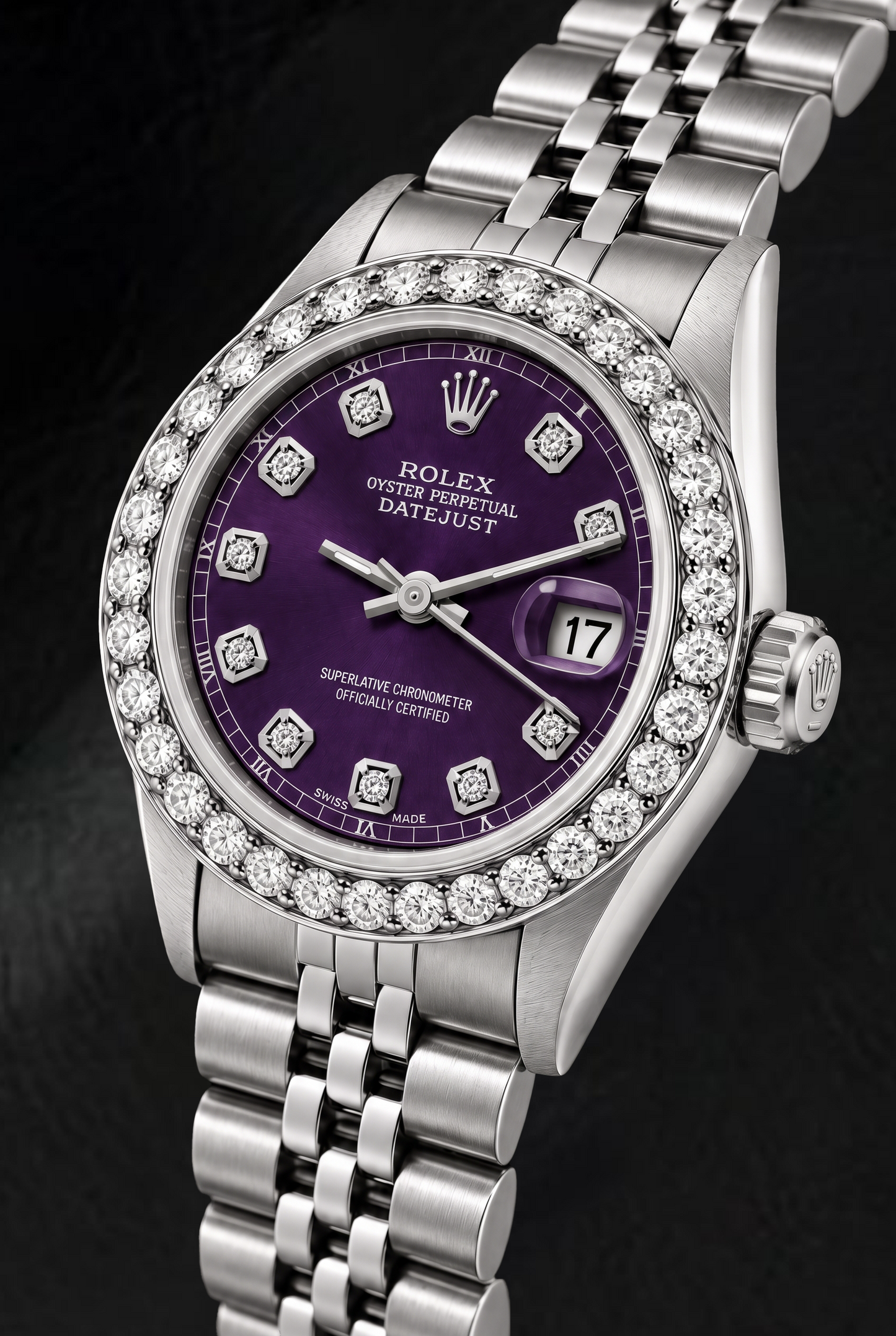 Rolex Datejust 6916 26 mm Edelsahluhr mit violettem Diamantzifferblatt
