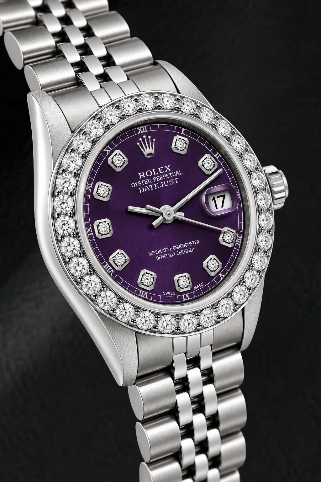 Rolex Datejust 6916 26 mm Edelsahluhr mit violettem Diamantzifferblatt