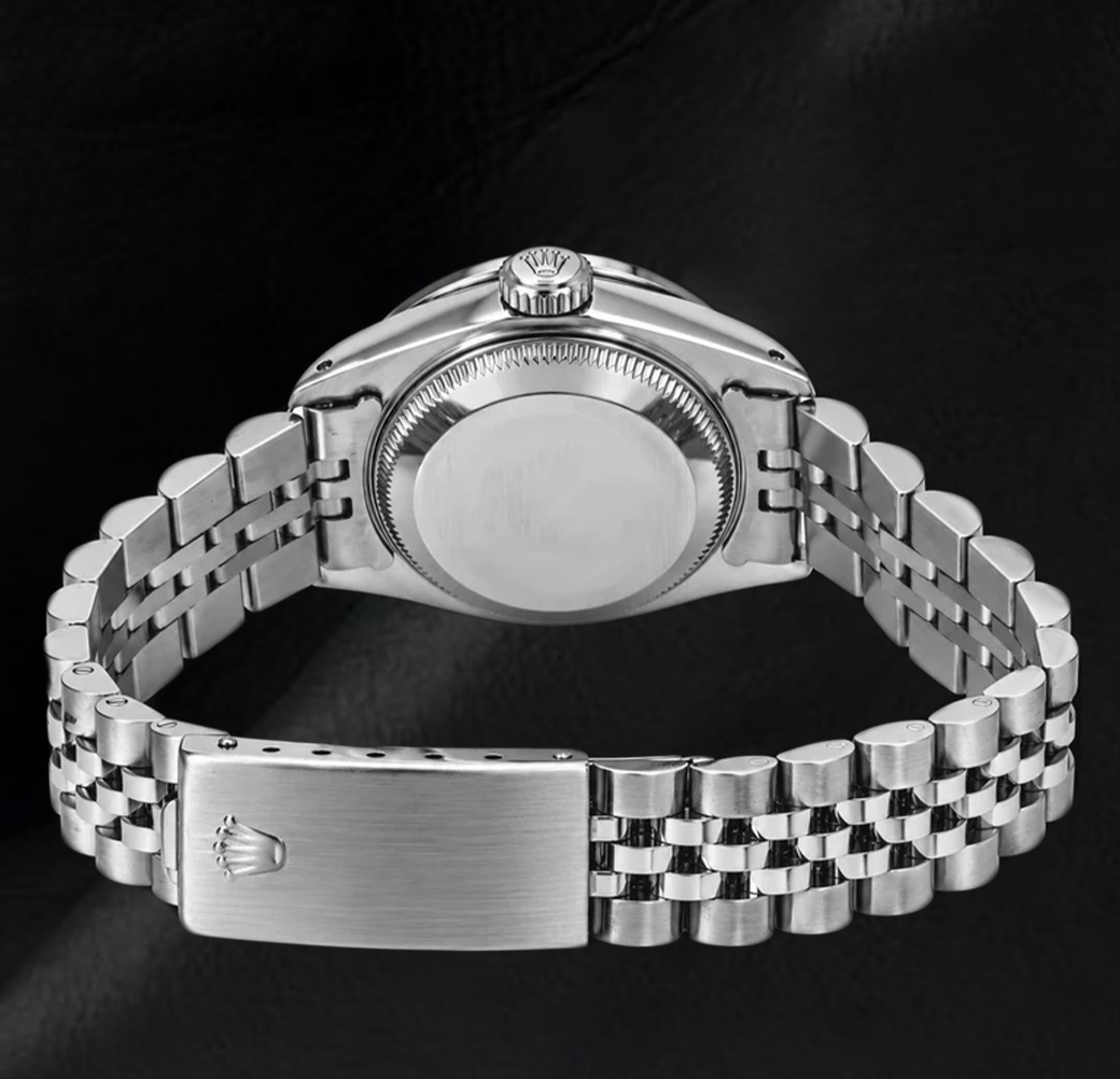 Rolex Datejust 6916 26 mm Uhr aus Edelstahl mit rotem Diamantzifferblatt und Diamantlünette