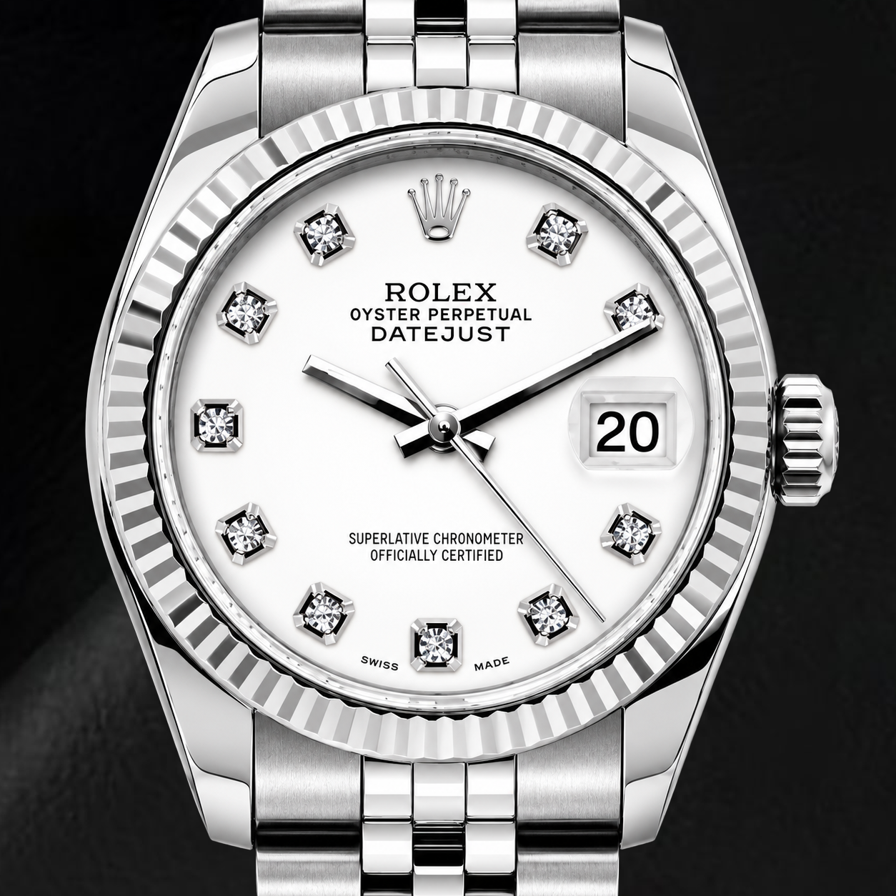Rolex Datejust 6916 26 mm Edelstahl-Uhr mit weißem Diamantzifferblatt