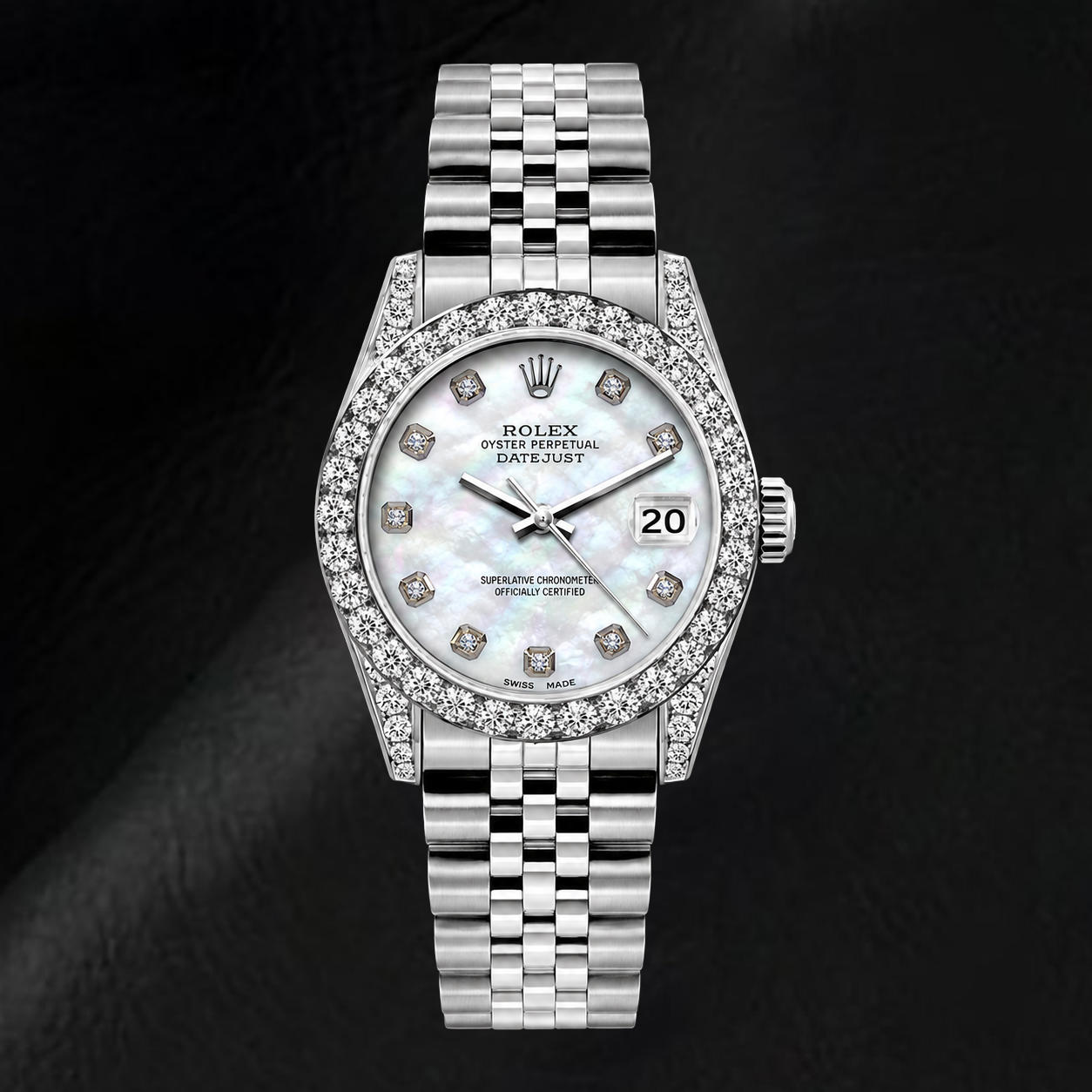 Rolex Datejust 6916 26 mm Edelstahluhr mit weißem Perlmutt-Diamantzifferblatt
