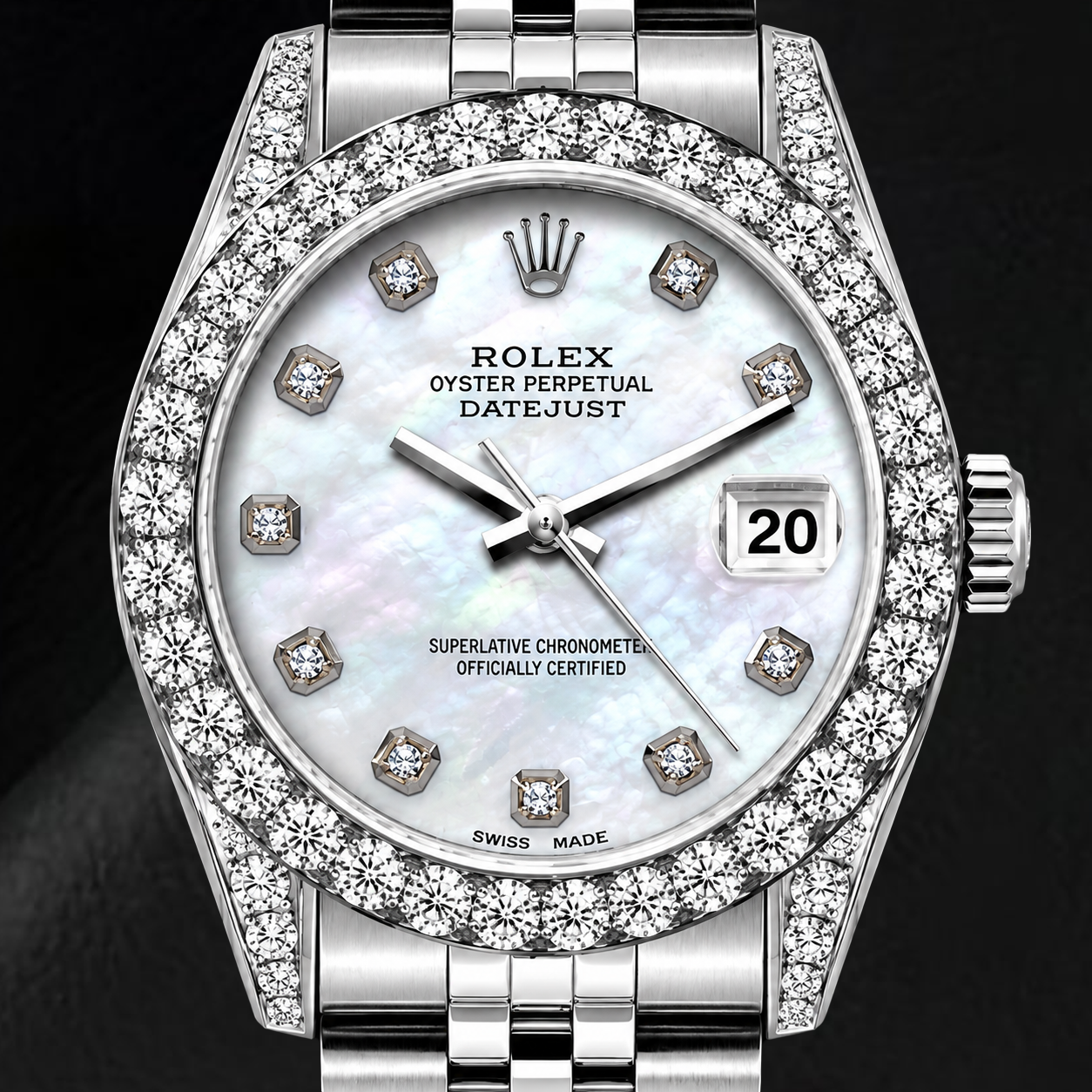 Rolex Datejust 6916 26 mm Edelstahluhr mit weißem Perlmutt-Diamantzifferblatt
