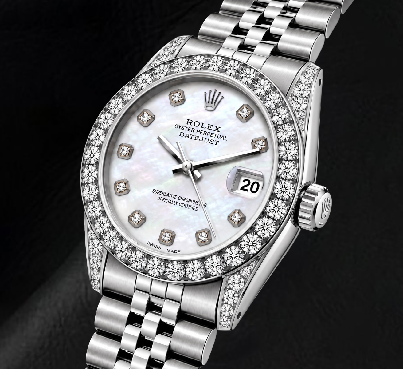 Rolex Datejust 6916 26 mm Edelstahluhr mit weißem Perlmutt-Diamantzifferblatt