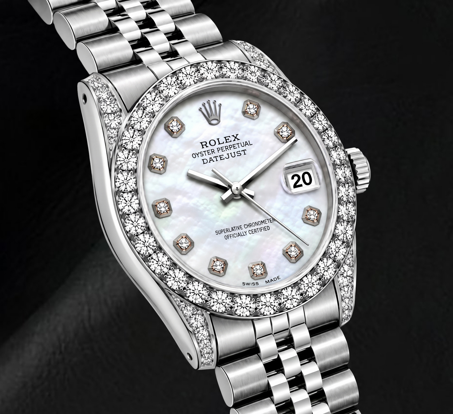 Rolex Datejust 6916 26 mm Edelstahluhr mit weißem Perlmutt-Diamantzifferblatt