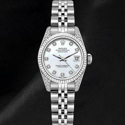 Rolex Datejust 6916 26 mm Uhr aus Edelstahl mit weißem Perlmutt und Diamanten