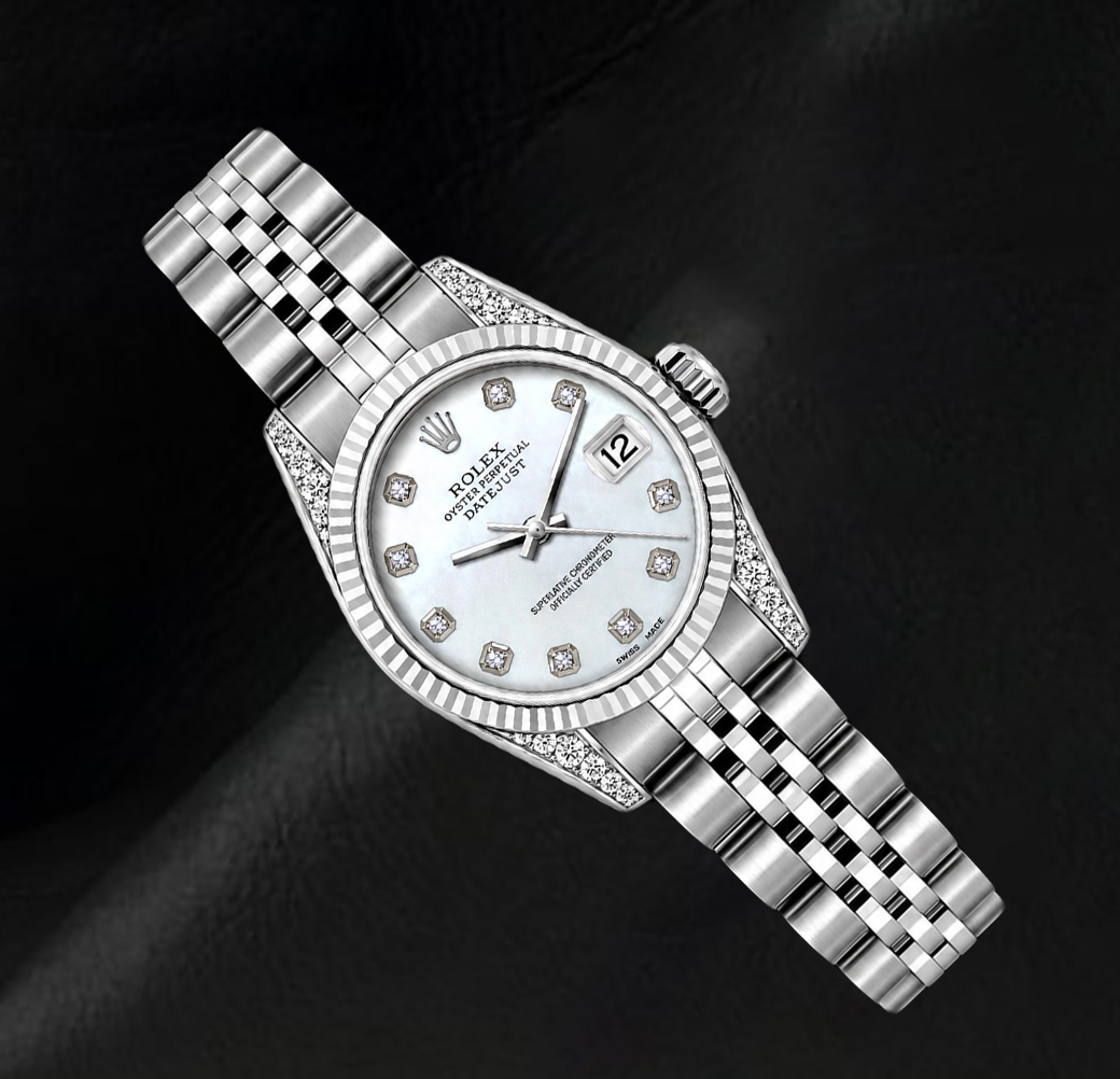 Rolex Datejust 6916 26 mm Uhr aus Edelstahl mit weißem Perlmutt und Diamanten