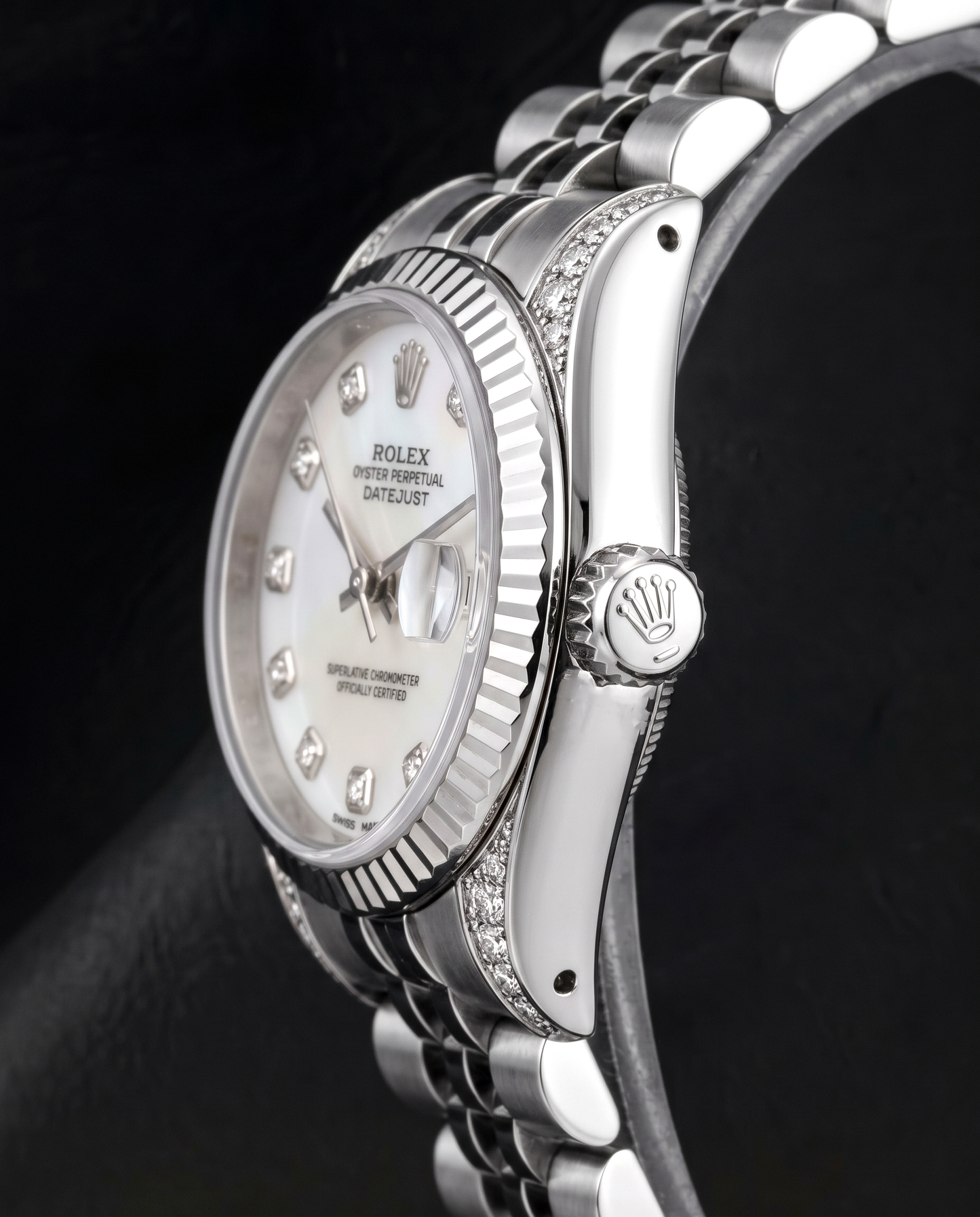 Rolex Datejust 6916 26 mm Uhr aus Edelstahl mit weißem Perlmutt und Diamanten