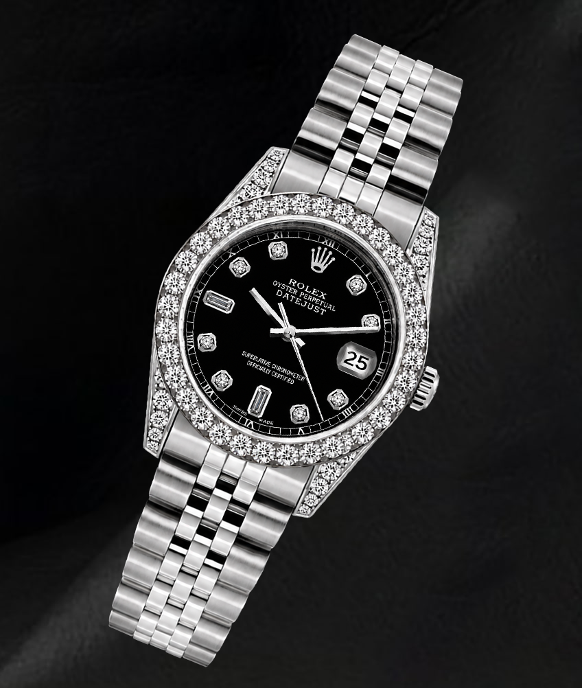 Rolex Datejust 6916 Schwarzes Diamantzifferblatt 26 mm Edelstahl Uhr