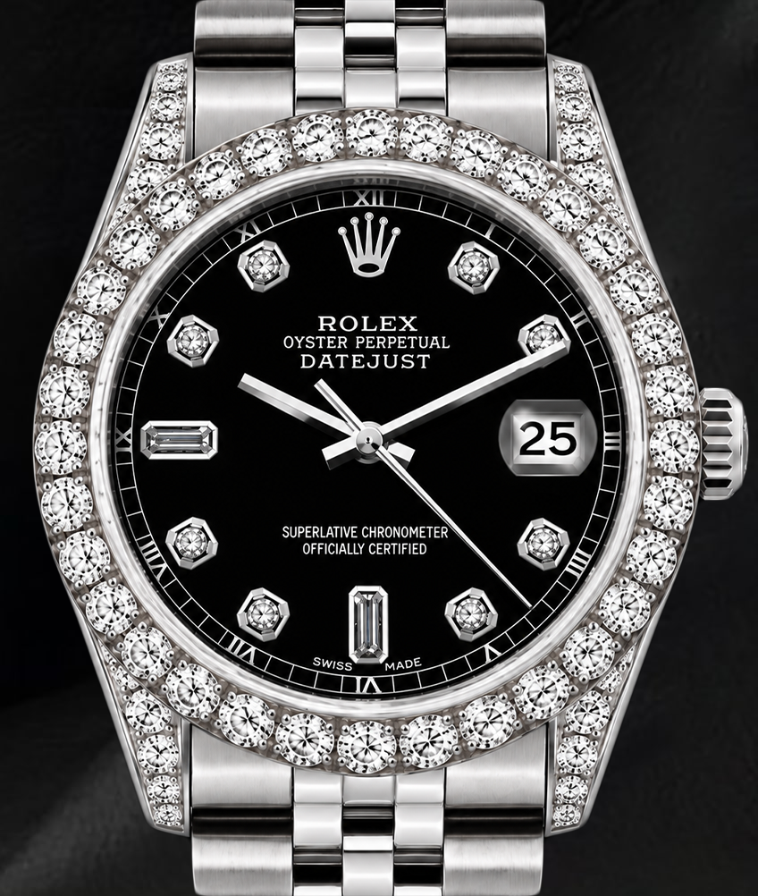 Rolex Datejust 6916 Schwarzes Diamantzifferblatt 26 mm Edelstahl Uhr