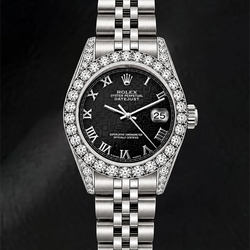 Rolex Datejust 6916 26 mm Edelstahluhr, schwarzes Zifferblatt mit römischen Ziffern, Diamantlünette