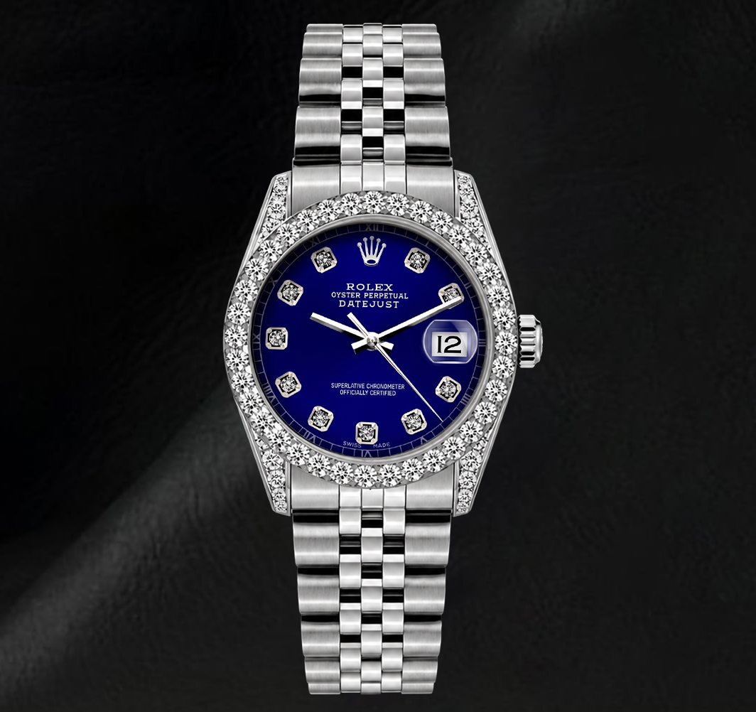 Rolex Datejust 6916 Blaues Diamantzifferblatt 26 mm Diamantlünette Edelstahl Uhr