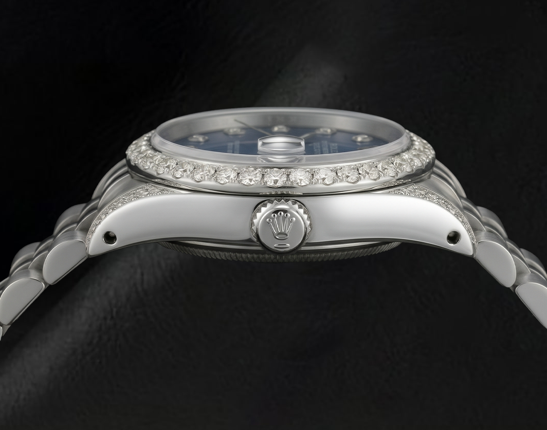 Rolex Datejust 6916 Blaues Diamantzifferblatt 26 mm Diamantlünette Edelstahl Uhr