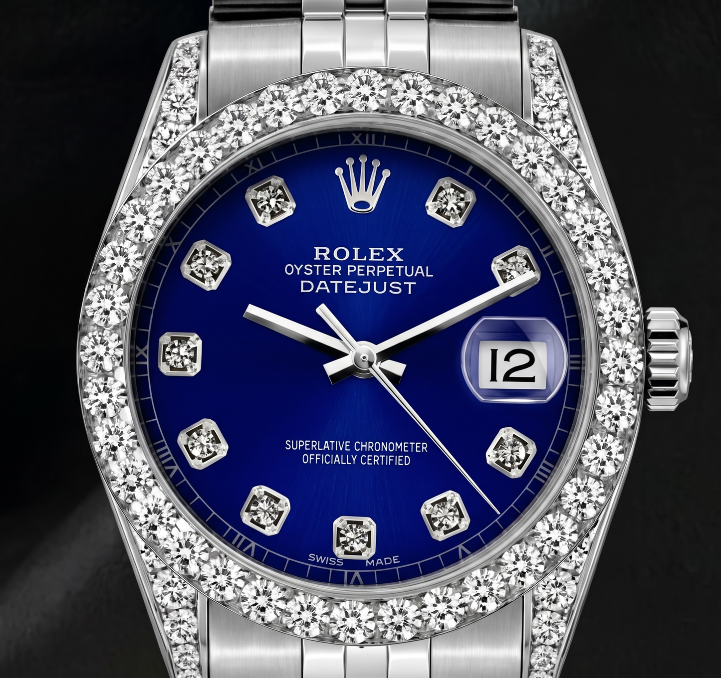Rolex Datejust 6916 Blaues Diamantzifferblatt 26 mm Diamantlünette Edelstahl Uhr