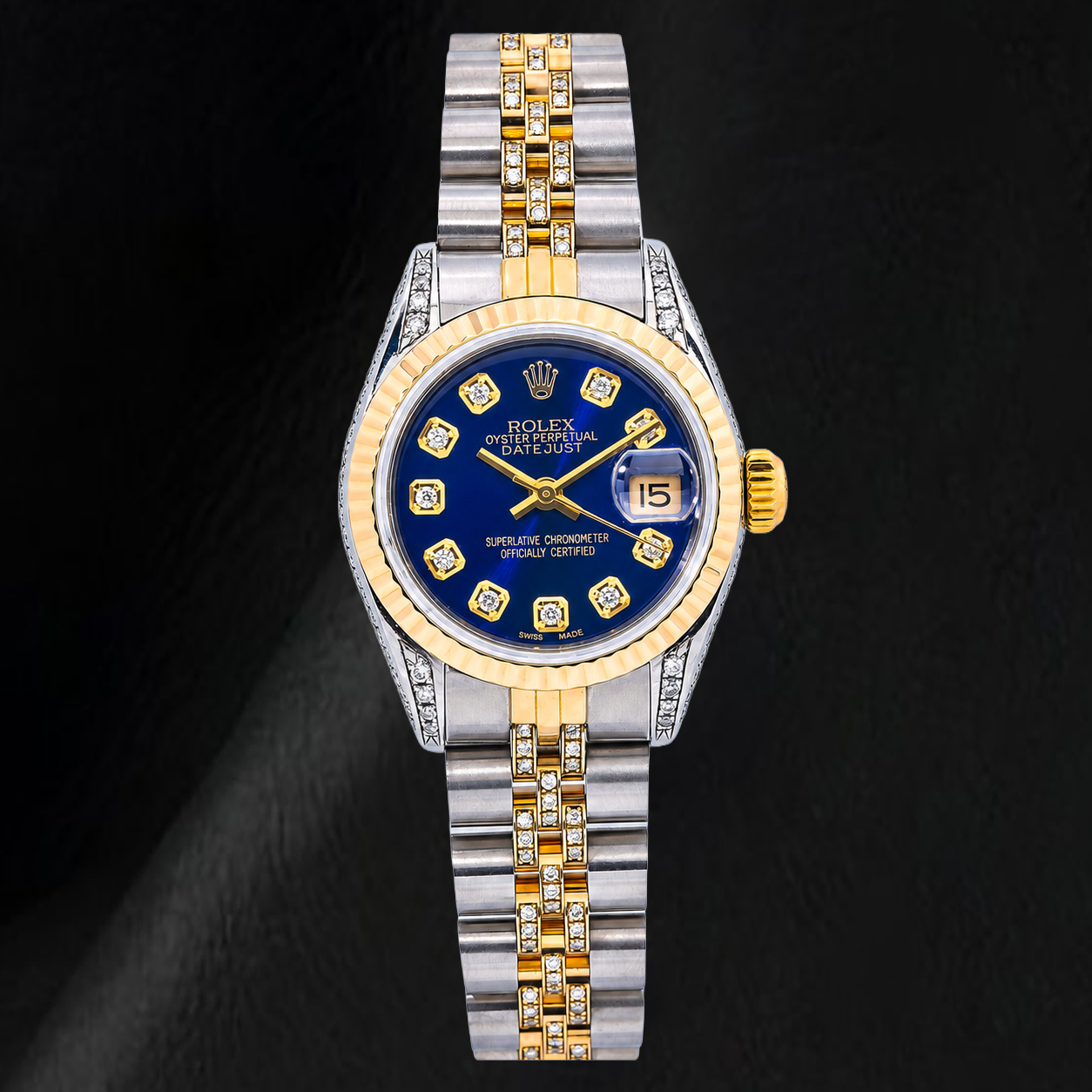 Rolex Datejust 69173 26 mm Bicolor Uhr mit blauem Diamantzifferblatt