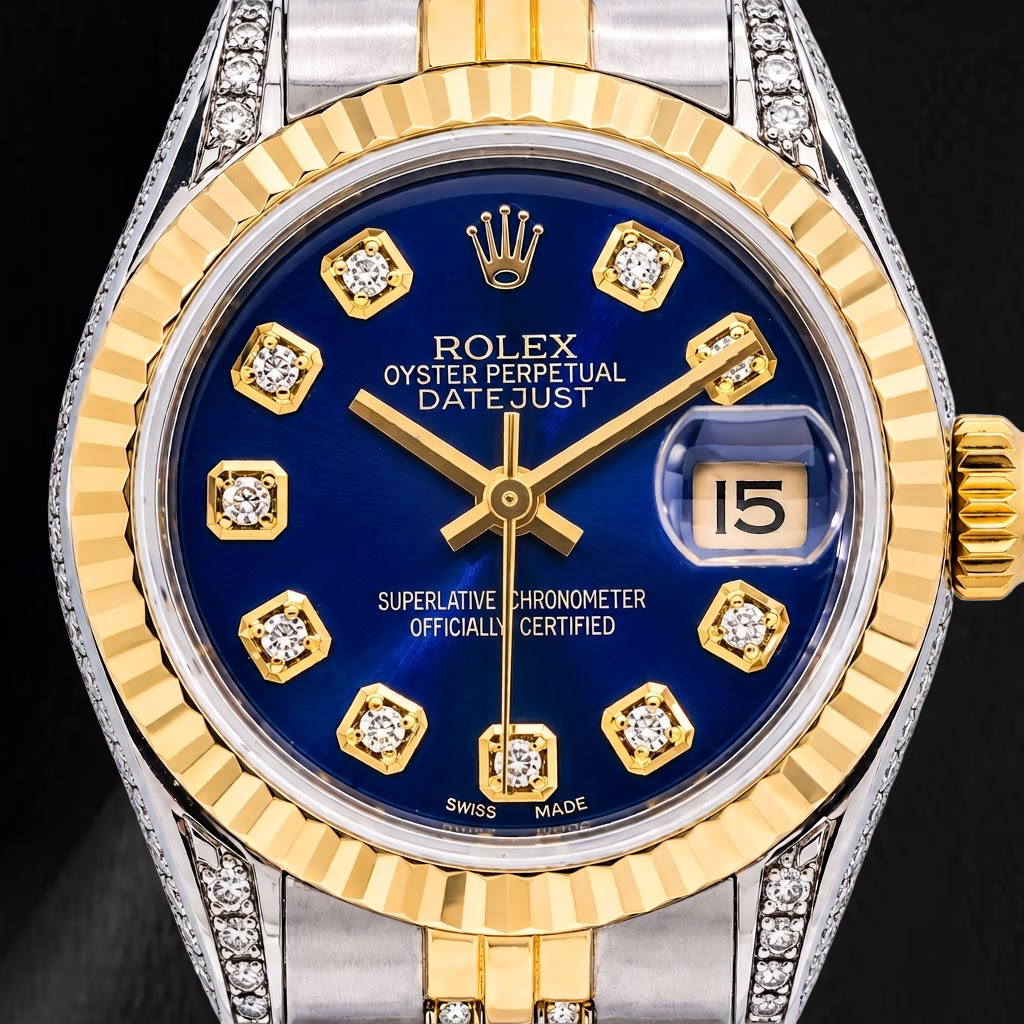 Rolex Datejust 69173 26 mm Bicolor Uhr mit blauem Diamantzifferblatt