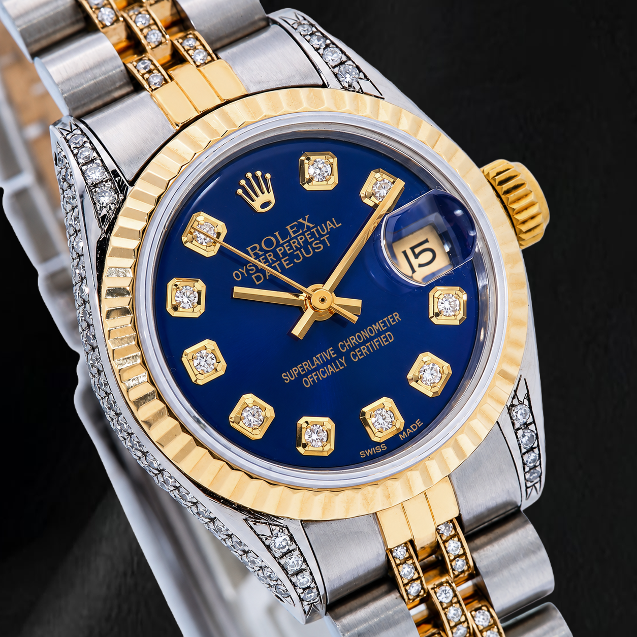 Rolex Datejust 69173 26 mm Bicolor Uhr mit blauem Diamantzifferblatt