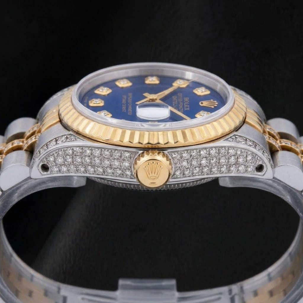 Rolex Datejust 69173 26 mm Bicolor Uhr mit blauem Diamantzifferblatt