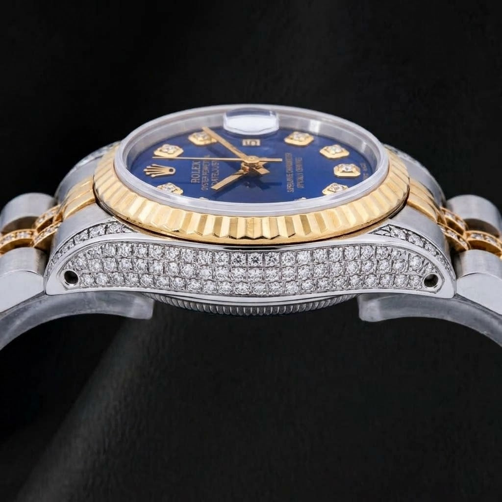 Rolex Datejust 69173 26 mm Bicolor Uhr mit blauem Diamantzifferblatt