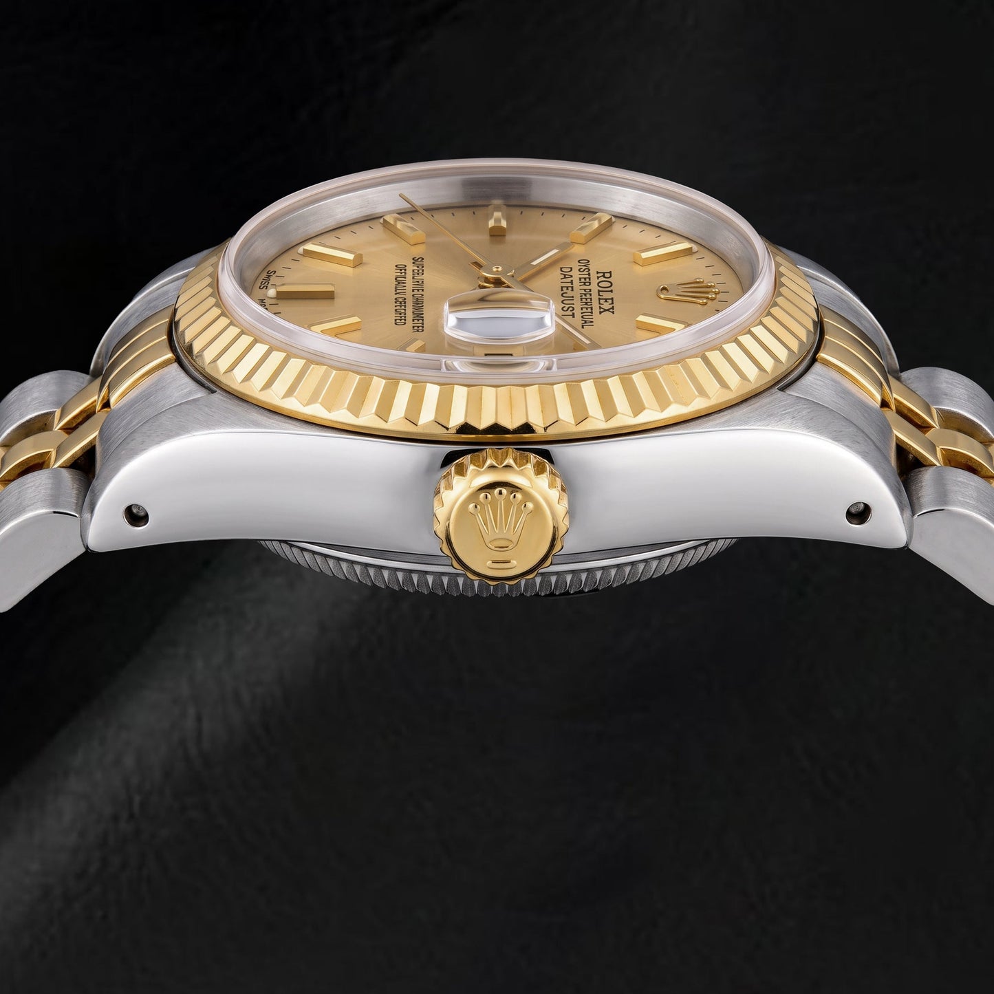 Rolex Datejust 69173 26 mm Bicolor Uhr, champagnerfarbenes Zifferblatt mit Stabindizes