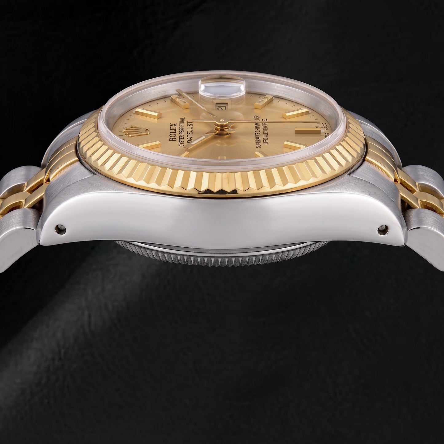 Rolex Datejust 69173 26 mm Bicolor Uhr, champagnerfarbenes Zifferblatt mit Stabindizes