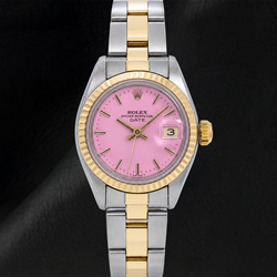 Rolex Datejust 69173 26 mm Uhr Rosa Zifferblatt Geriffelte Lünette Bicolor Oyster-Armband
