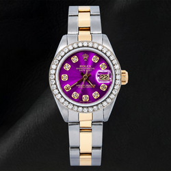 Rolex Datejust 69173 26 mm Uhr mit violettem Diamantzifferblatt und Bicolor Oyster-Armband