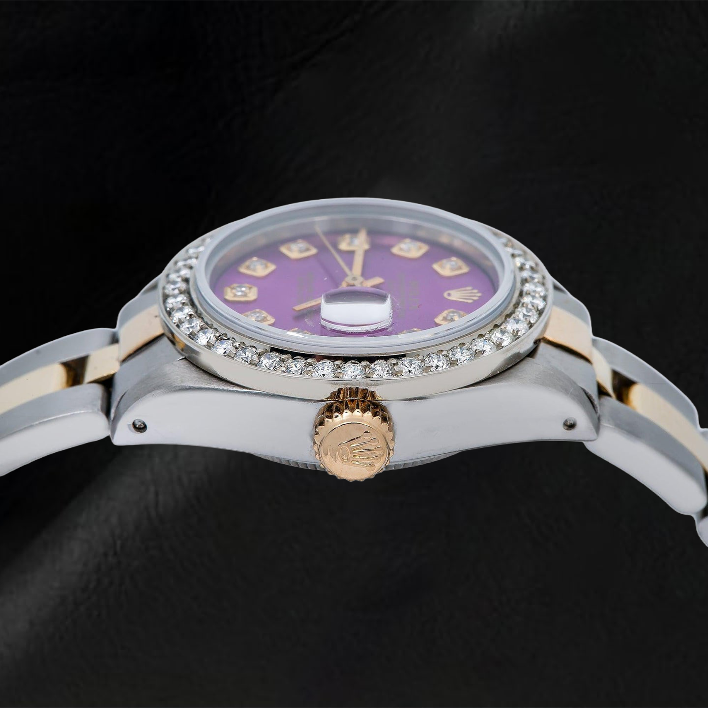 Rolex Datejust 69173 26 mm Uhr mit violettem Diamantzifferblatt und Bicolor Oyster-Armband