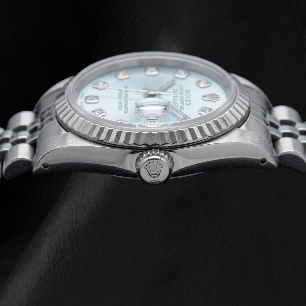 Rolex Datejust 69174 26 mm Edelstahluhr mit blauem Diamantzifferblatt