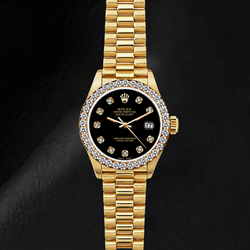 Rolex Datejust 69178 26 mm Gelbgold-Uhr mit schwarzem Diamantzifferblatt
