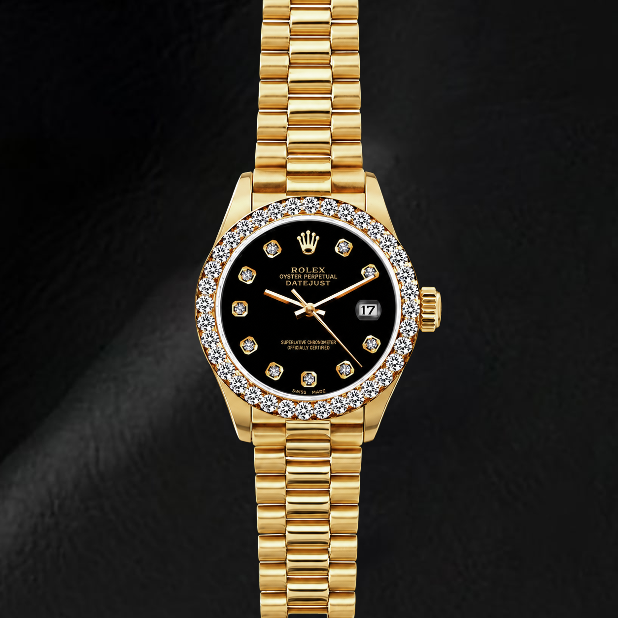 Rolex Datejust 69178 26 mm Gelbgold-Uhr mit schwarzem Diamantzifferblatt