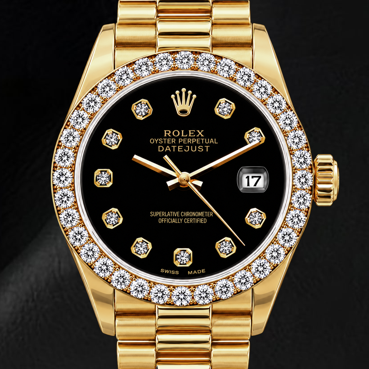 Rolex Datejust 69178 26 mm Gelbgold-Uhr mit schwarzem Diamantzifferblatt