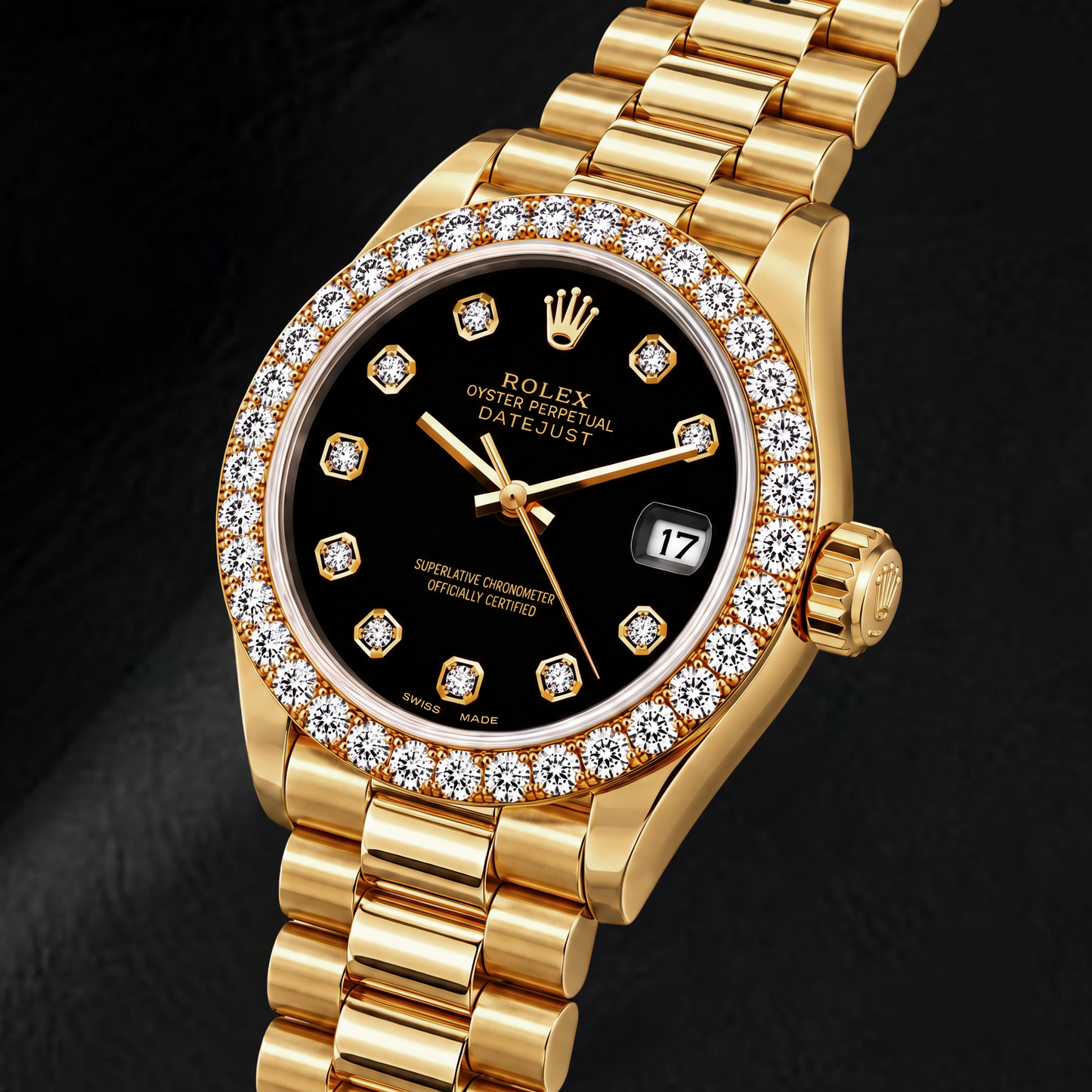 Rolex Datejust 69178 26 mm Gelbgold-Uhr mit schwarzem Diamantzifferblatt