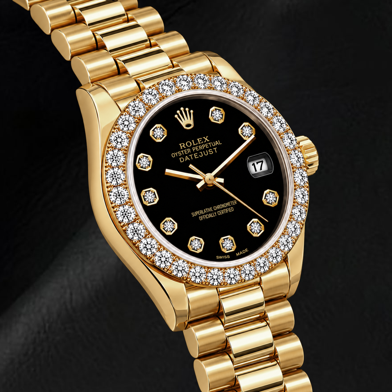 Rolex Datejust 69178 26 mm Gelbgold-Uhr mit schwarzem Diamantzifferblatt