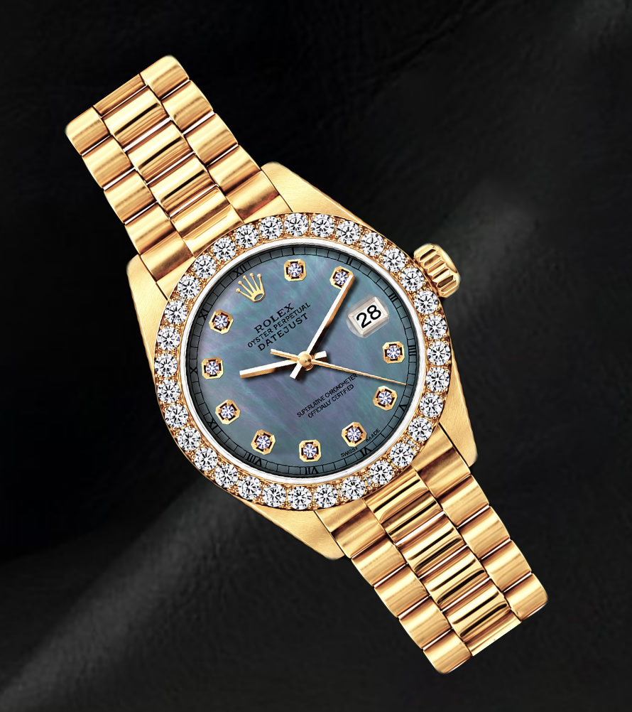 Rolex Datejust 69178 26 mm Armbanduhr aus 18 Karat Gelbgold mit blauem Perlmutt-Diamantzifferblatt
