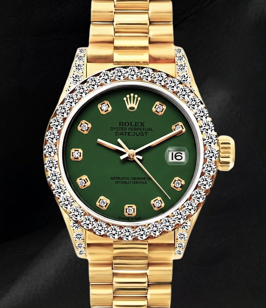 Rolex Datejust 69178 26 mm Grünes Diamantzifferblatt Diamant 18 Karat Gelbgold Uhr