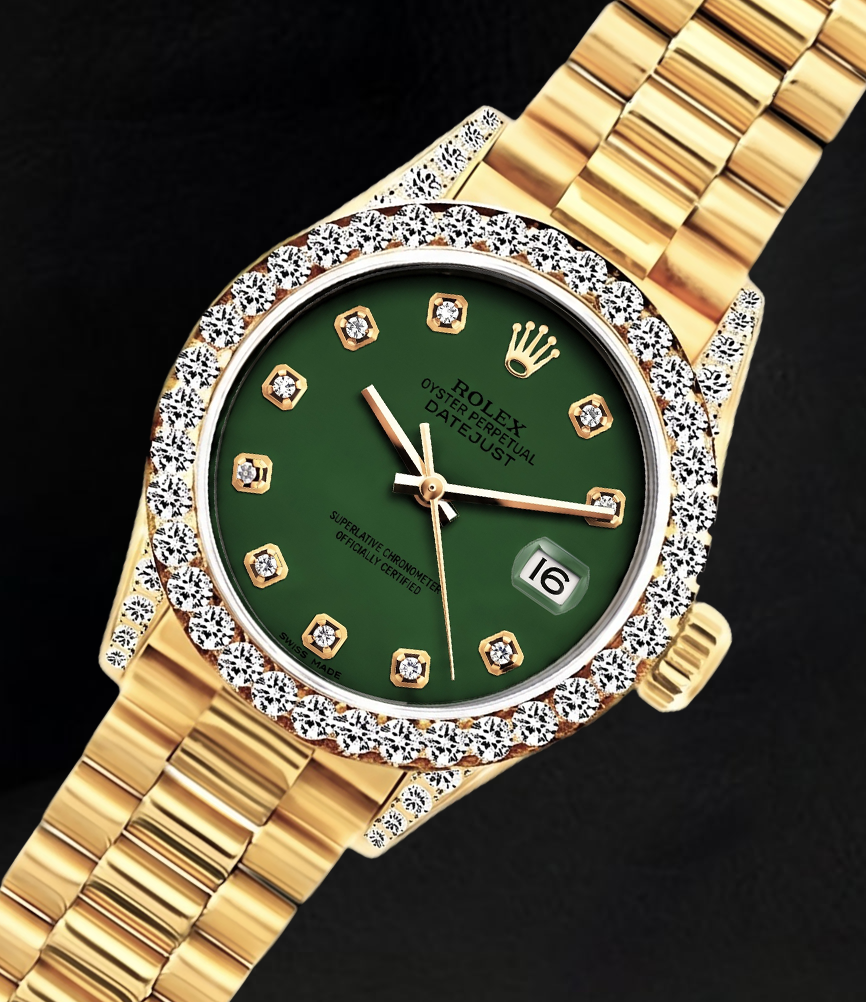 Rolex Datejust 69178 26 mm Grünes Diamantzifferblatt Diamant 18 Karat Gelbgold Uhr