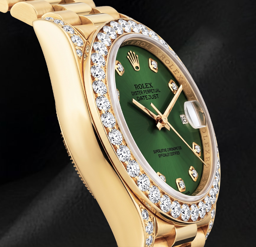 Rolex Datejust 69178 26 mm Grünes Diamantzifferblatt Diamant 18 Karat Gelbgold Uhr