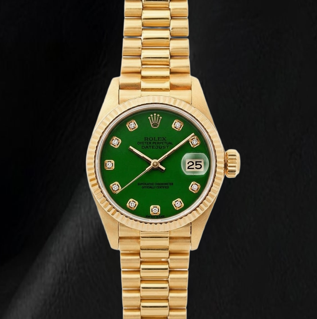 Rolex Datejust 69178 26 mm Gelbgold-Uhr mit grünem Diamantzifferblatt