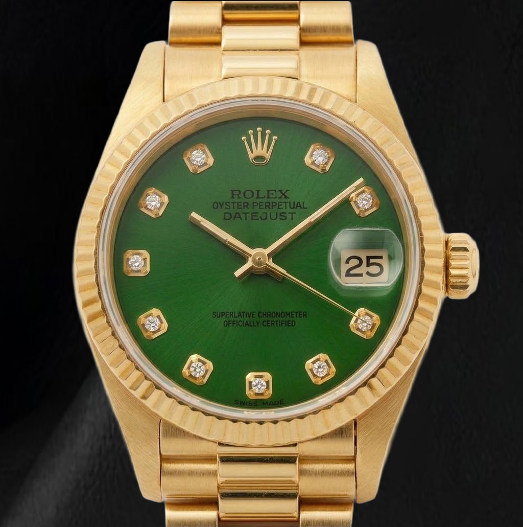 Rolex Datejust 69178 26 mm Gelbgold-Uhr mit grünem Diamantzifferblatt