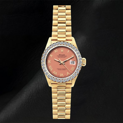 Rolex Datejust 69178 26 mm Uhr aus 18 Karat Gelbgold mit orangefarbenem römischem Zifferblatt
