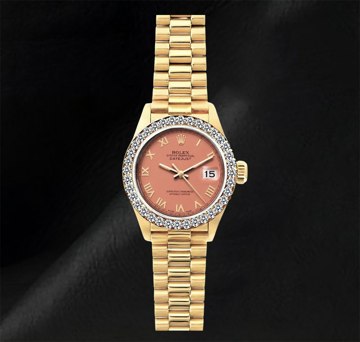 Rolex Datejust 69178 26 mm Uhr aus 18 Karat Gelbgold mit orangefarbenem römischem Zifferblatt