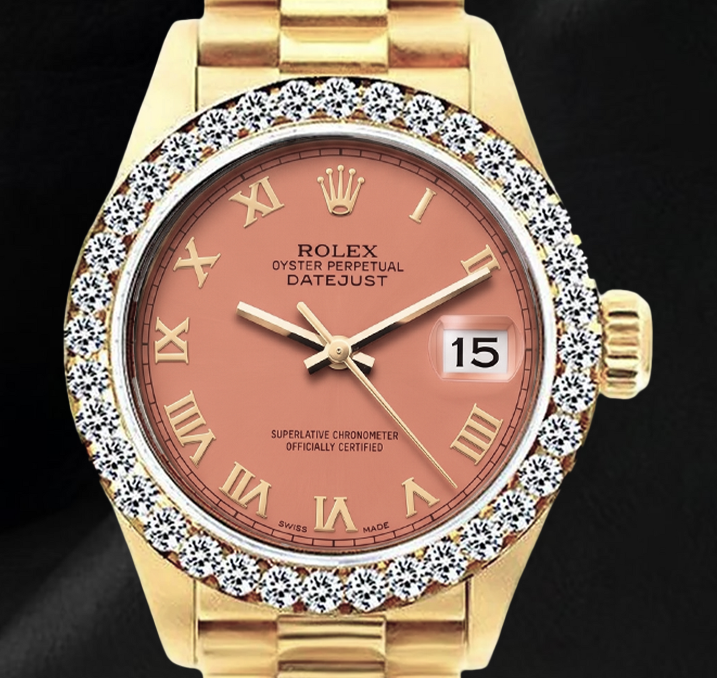 Rolex Datejust 69178 26 mm Uhr aus 18 Karat Gelbgold mit orangefarbenem römischem Zifferblatt