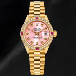Rolex Datejust 69178 26 mm Rosa Diamantzifferblatt Gelbgold President-Armband Uhr